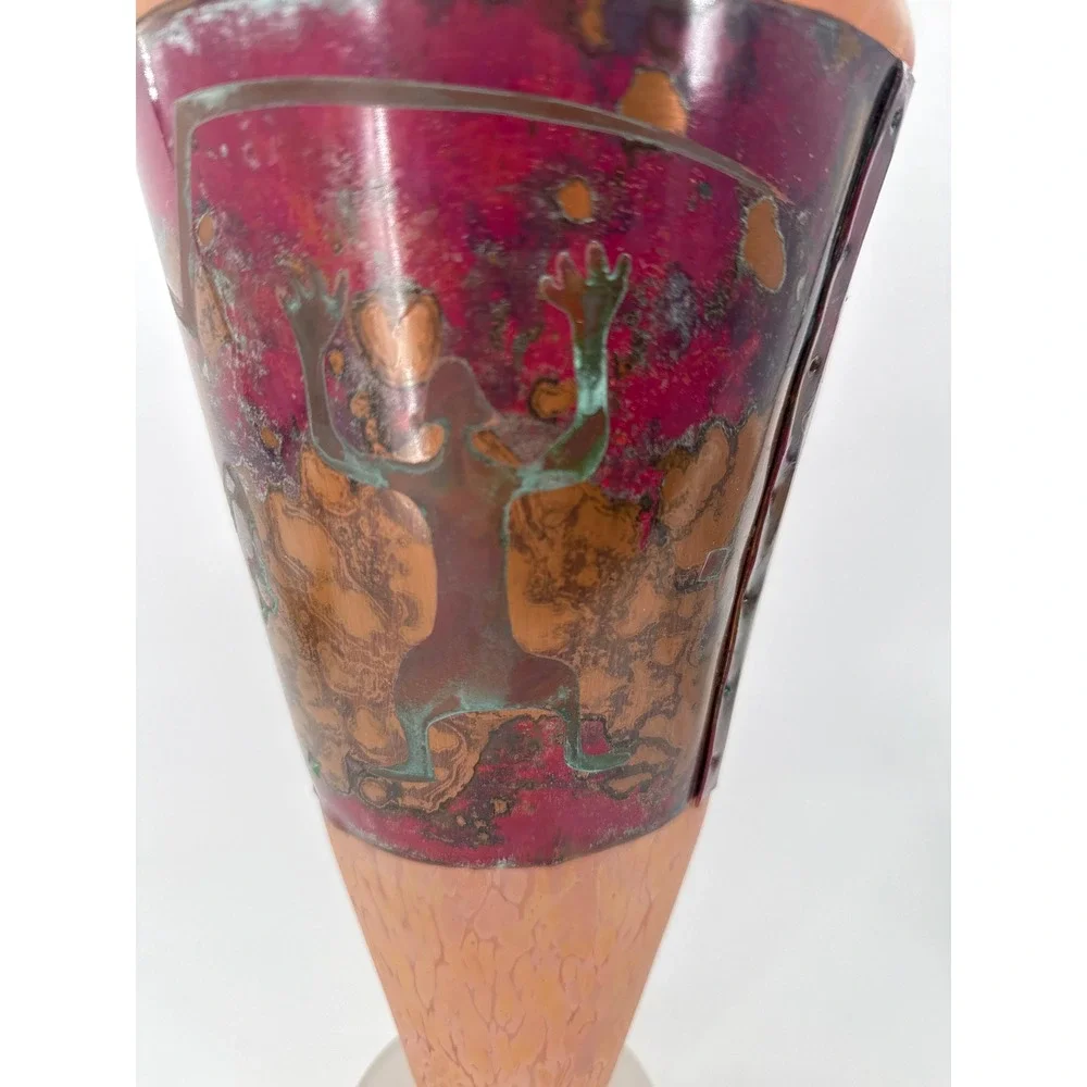 Art Glass Vase Pink Copper Petroglyph Southwest Jack in the Pulpit 15in signed